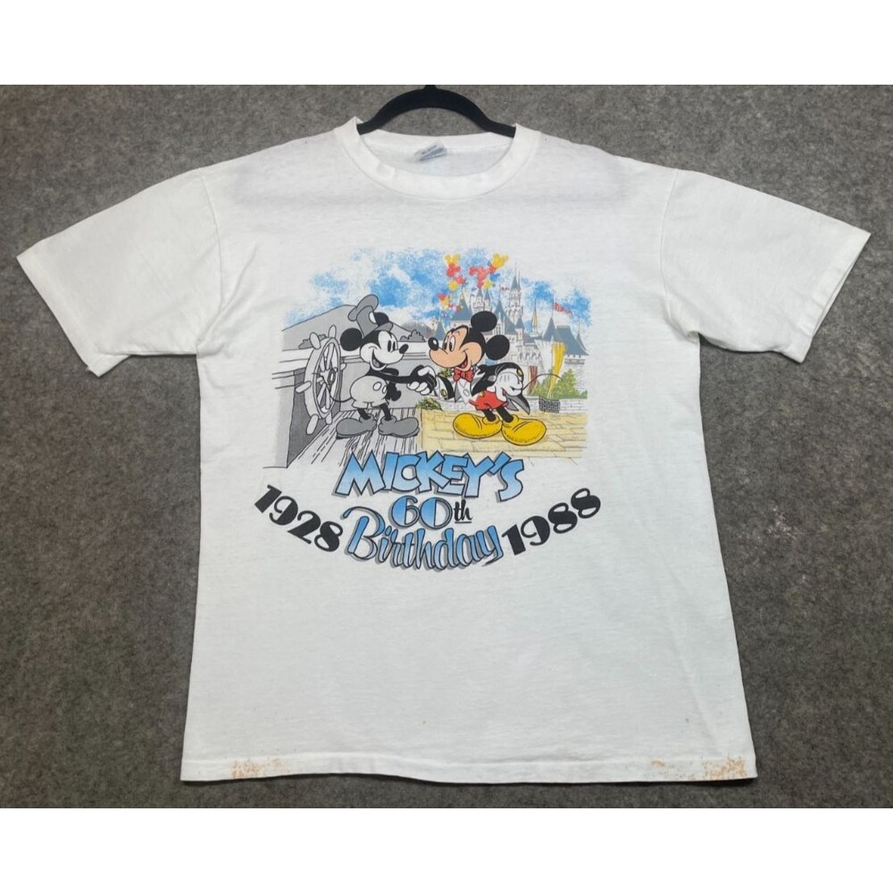 Vintage Disney Mickey Mouse 60th Birthday T-Shirt 1988 L White Single Stitch